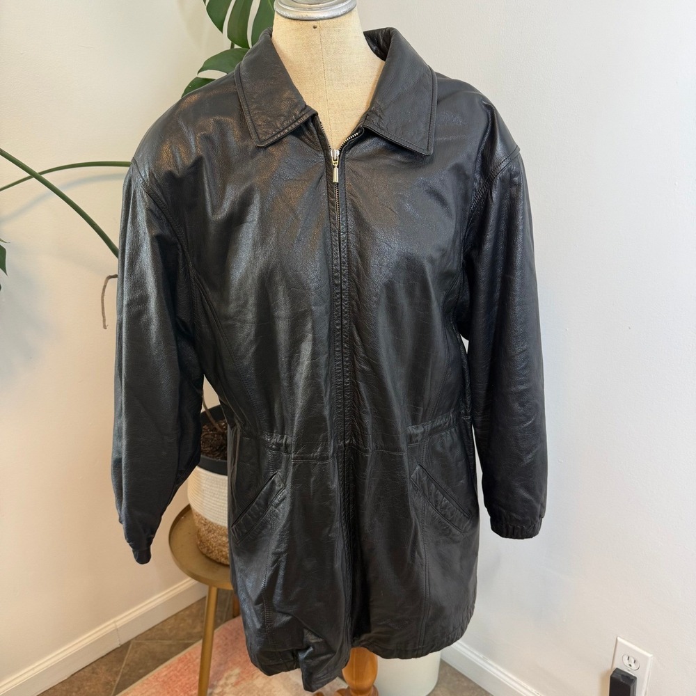Wilsons Leather Jacket Womens Large Black Vintage Quilted Lined Zip Car Coat L
